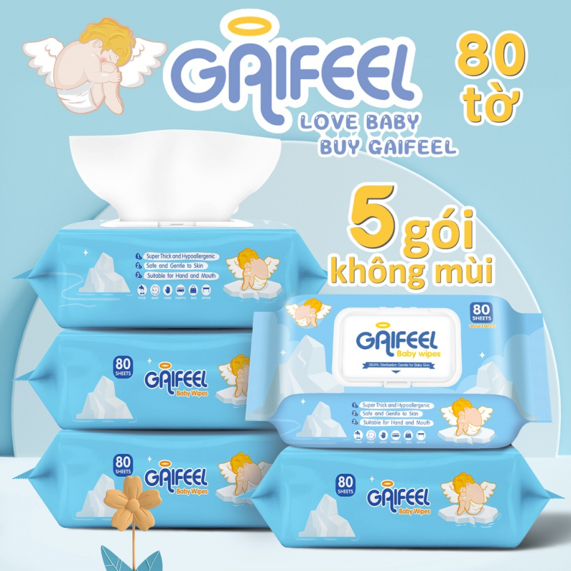 Khăn ướt GAIFEEL khăn ướt không mùi không cồn không parabens cao cấp dành cho em bé