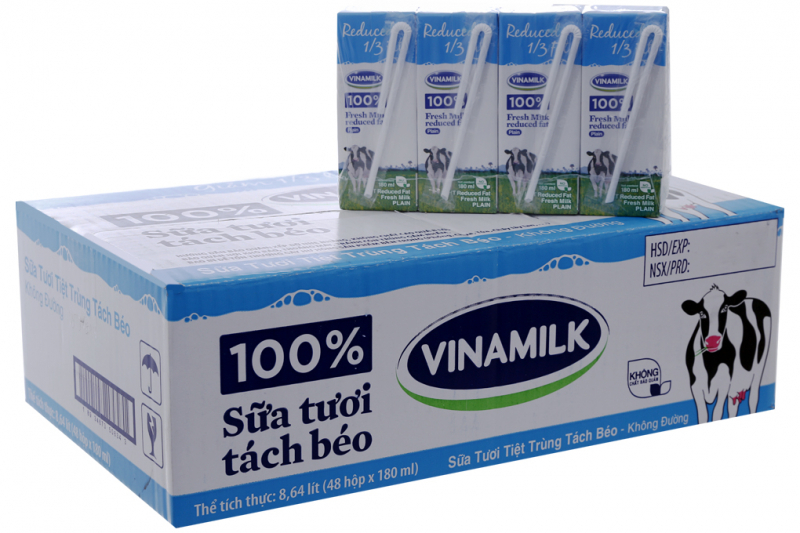 Sữa tươi tiệt trùng Vinamilk 100% tách béo