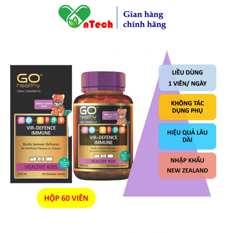 Tăng cường sức đề kháng Go Healthy VIR-DEFENCE IMMUNE tăng cường hệ miễn dịch giúp bé phát triển toàn diện hộp 60 viên