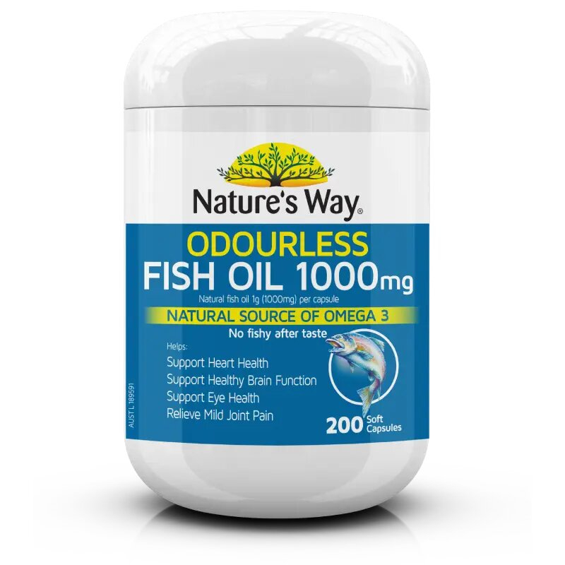 Viên uống dầu cá Nature’s Way Odourless Fish Oil tăng cường sức khoẻ tự nhiên không mùi 1000mg